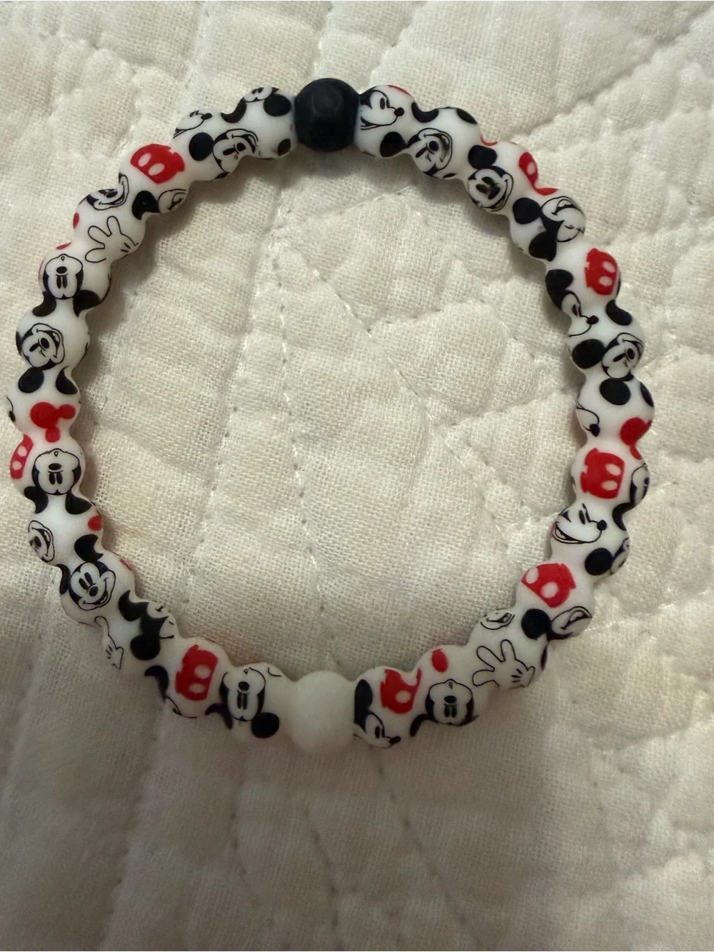 Lokai White, Black & Red Mickey bracelet Bead Stretch Bracelet-never worn